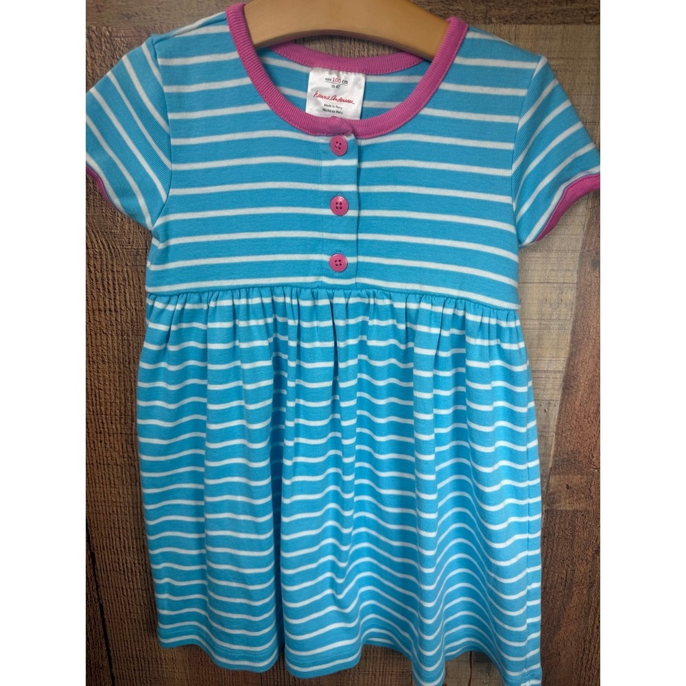 Hanna Andersson Color Block Teal Pink Striped Dress 100/4